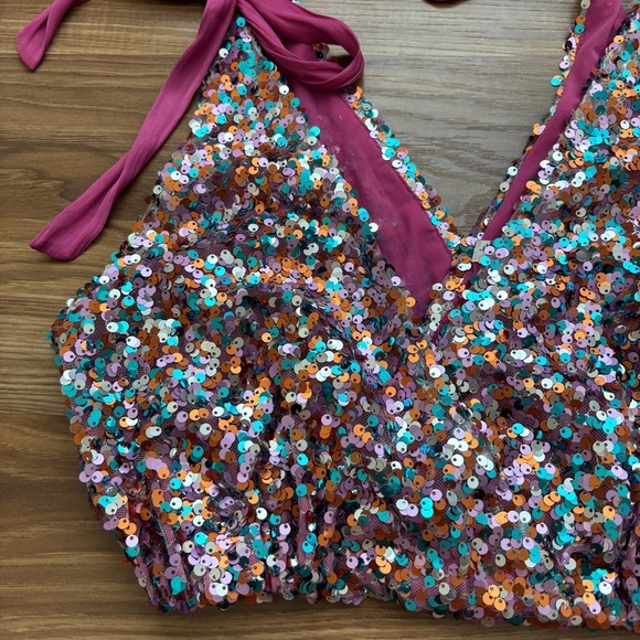 Free People Big Night Multi-Colored Sequin Crop Top - Picture 8 of 14